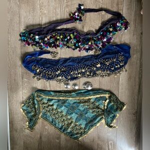 3 Colorful Belly Dance Coin Belts /Hip Scarves